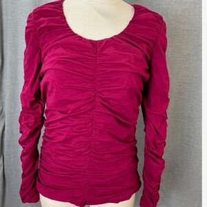 Sundance Magenta Ruched Long Sleeve Top Romantic Boho Stretch M